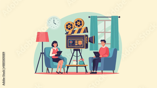 Interview in studio with vintage camera