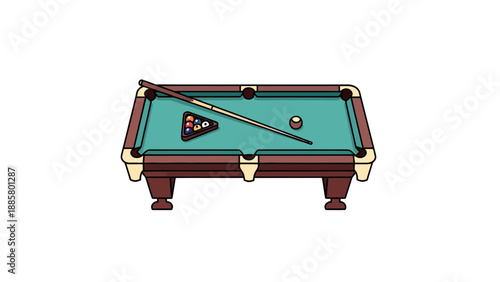 Billiard Table with Balls and Cue Stick Vector Illustration for Sports and Leisure Games