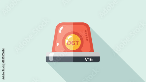 Flat illustration of a red emergency beacon with text on light blue background