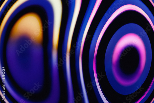 Abstract neon glowing warped concentric rings