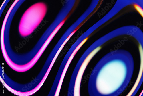 Abstract neon glowing warped concentric rings