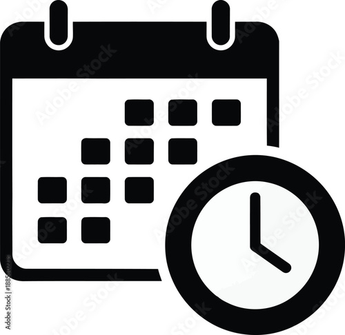 Calendar and clock icon representing appointment scheduling time management agenda planning event date notification isolated symbol for business productivity and deadline reminders in flat style