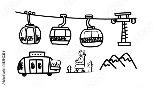 Ski Lift and Scenic Journey: A minimalist, artistic depiction of a ski lift ascending a mountain, evoking the thrill of a scenic journey.
