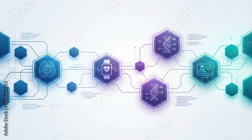Abstract concept of artificial intelligence in healthcare,AI enabled wearable devices,DNA research,telemedicine and medical technology digital transformation