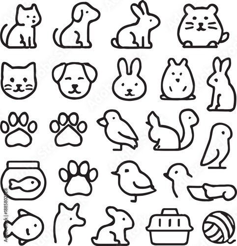 Pet and Small Animal Outline Icon Pack – 28 Minimal Black Line Vector Symbols Vector With Transparent Background 