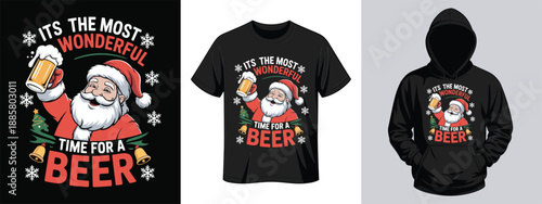 Santa's Wonderful Time For A Beer - Funny Christmas Holiday T-Shirt