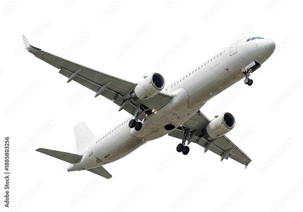 Fototapeta premium Airplane in flight isolated on transparent background