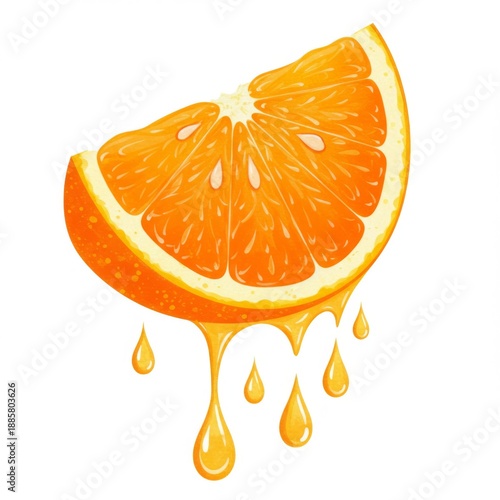 Vibrant Orange Slice Dripping with Juice Isolated on White Background Illustration