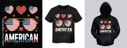 American Hearts & Flag Sunglasses - Patriotic Love USA Graphic