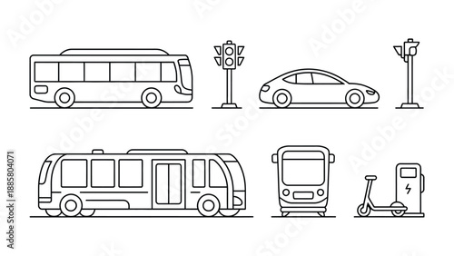 Urban Transit Illustrated: A curated collection of modern transport icons, presenting an illustrative overview of city-based transportation, offering an eye-catching visual guide.