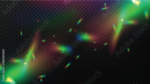 PNG Crystal Prism Light Effect Sparkle Glare Reflection Overlay. Glass Banner Optical Rainbow Lights, Chromatic Streak Rainbow Effect, Falling Confetti