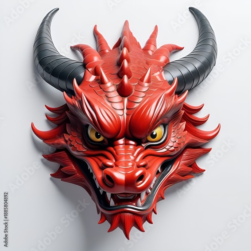 Chinese Red Dragon mask on white background