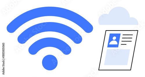 Wireless connectivity concept. wireless symbol emphasizing digital communication and cloud-based data. Wireless systems ensuring seamless connections and user profiles in digital platforms