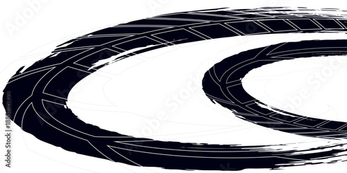 three shabby, grunge style and dirty vector tire tracks. illustration vector.