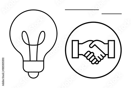 Collaboration concept. Lightbulb icon ideas and handshake for partnerships. Collaboration promotes teamwork, idea sharing, and innovative solutions. For business, teamwork, innovation, partnership
