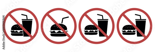 No Food or Drink Allowed Sign Vector -  Minimalist Black Line Art Icon for Prohibited Eating and Drinking in Public Spaces and Clean Zones