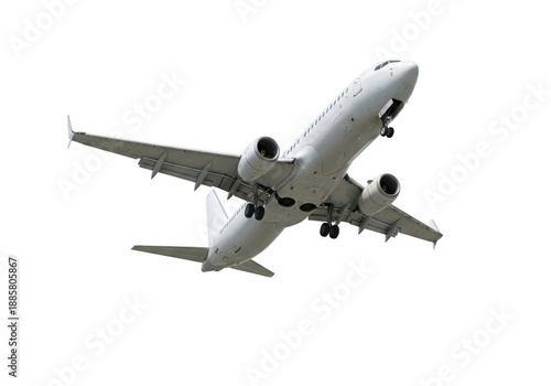 Commercial jetliner in flight isolated on transparent background
