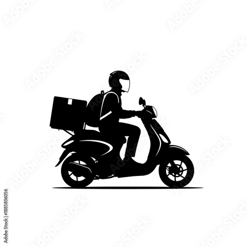 Motorcycle Courier Delivery Rider on Scooter.