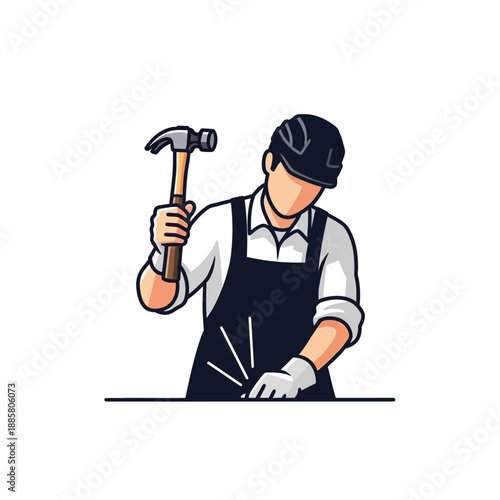 Blacksmith Hammering Hot Metal with Tongs.