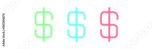 A colorful set of neon dollar sign icons, glowing vibrantly and isolated on a clean transparent background for easy integration into design projects