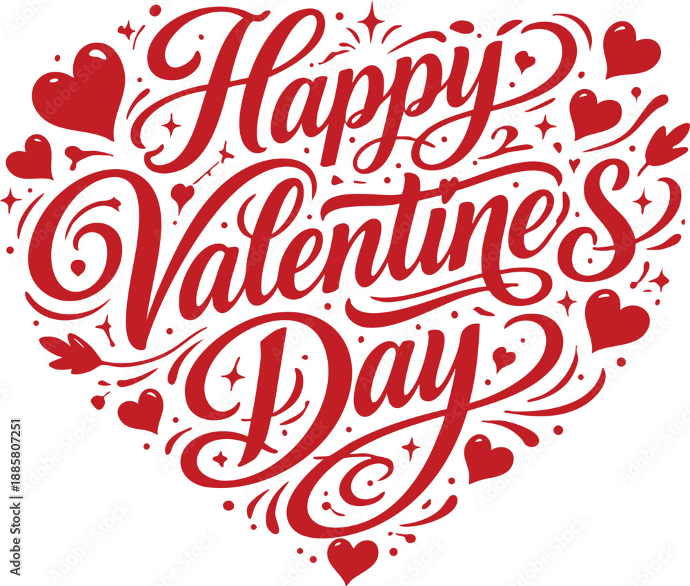 Obraz premium Hand-Drawn Brush Stroke Happy Valentine's Day Hearts