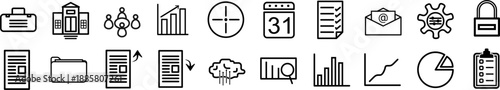 Outline collection of modern business and analytics  icons. 