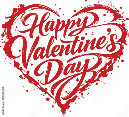 Happy Valentine's Day: Elegant Red Heart Calligraphy Romantic "Happy Valentine's Day" Lettering with Hearts