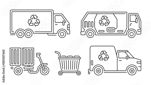 Recycle Transportation Vehicles: A collection of various vehicles adorned with the universal recycling symbol, signifying a commitment to environmental responsibility.