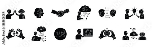 AI ethics and human centered icon set. Solid icons. Vector illustration