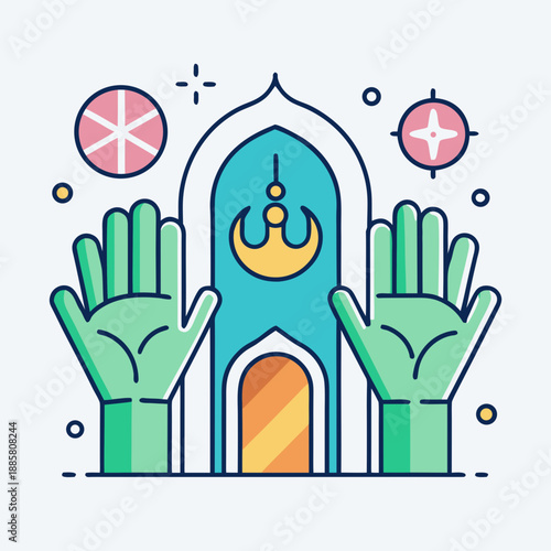 Hands Raised in Prayer at a Mosque