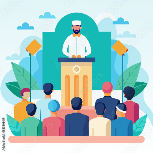 Islamic preacher leading a lecture for an attentive audience