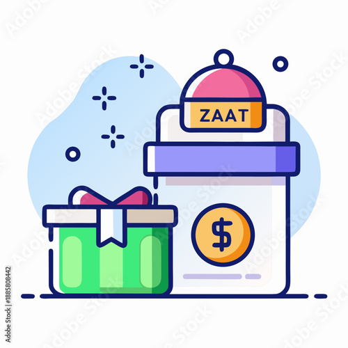 Islamic Zakat Giving Illustration with Gift and Money