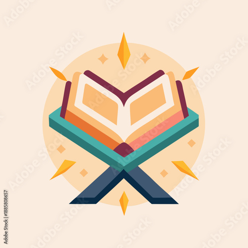 Open Quran on a Stand with Radiant Light