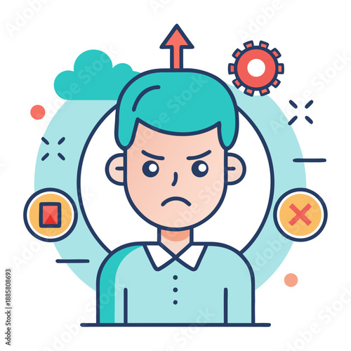 Person Managing Anger with Upward Arrow and Symbols