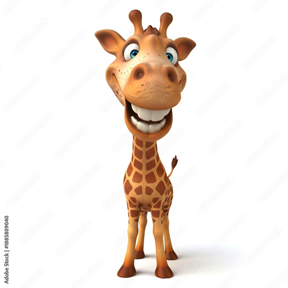 Obraz premium Cartoon giraffe with a happy expression isolated on white background standing tall