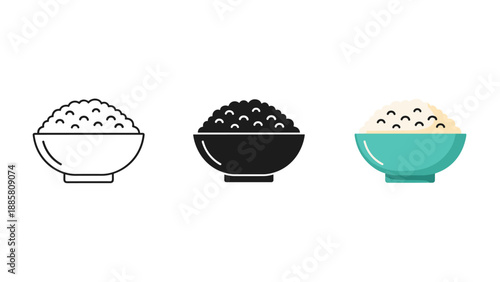 Three bowls of cereal with different colored bowls and cereal pieces