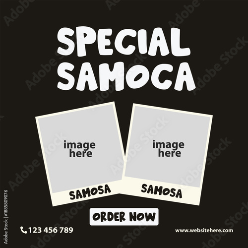 Samosa Advertisement: A striking visual advertisement showcases the deliciousness of samosas. The bold design and enticing imagery, promise a culinary delight.