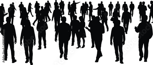 Silhouette illustration of diverse people walking and interacting in public space for social movement and vector design concept