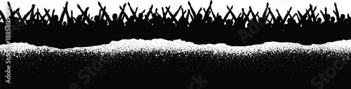 Silhouette illustration of energetic crowd with raised arms for celebration, unity, and public event vector design concept
