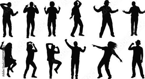 Silhouette illustration of expressive people in dynamic poses for dance, movement, and creative vector design content