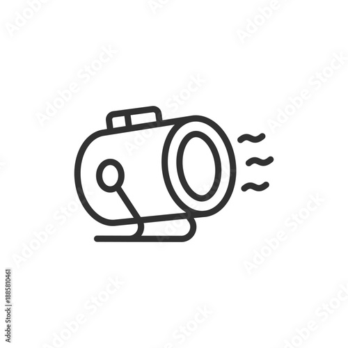 Portable heater blower, linear icon. Mobile hot air heating equipment. Line with editable stroke.