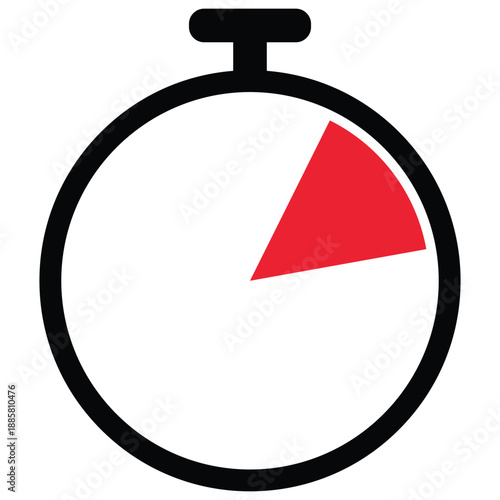 Simple flat design stopwatch icon with red segment indicating elapsed time on white background