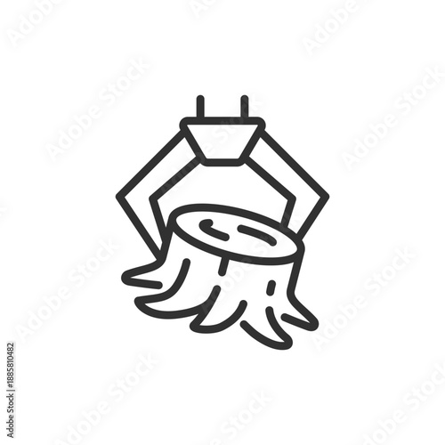 Tree stump removal, linear icon. Stump grinding and land clearing. Line with editable stroke.