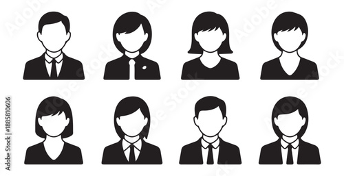 Set of eight diverse business people avatars, male and female user profile icons, vector illustration