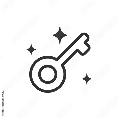 Key with sparkle, linear icon. Access, success, and unlock concept. Line with editable stroke.