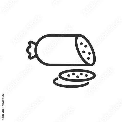 Salami, linear icon. Cured meat food product. Line with editable stroke.