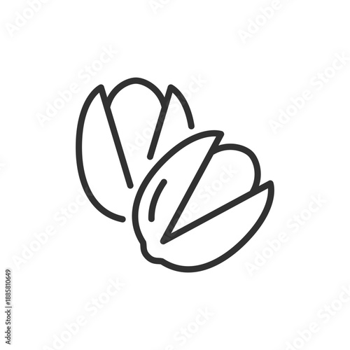 Pistachio nuts, linear icon. Snack food and nut product. Line with editable stroke.