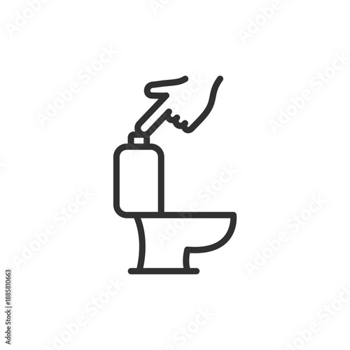 Flush toilet sign, linear icon. Hygiene reminder and restroom etiquette. Line with editable stroke.