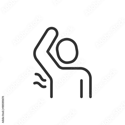 Underarm odor, linear icon. Body odor and hygiene problem. Line with editable stroke.