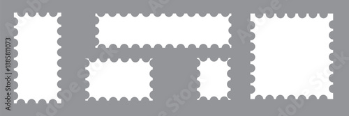 Postage perforated templates collection. Paper postmarks set. Post stamps isolated on background. Empty stamps. Vector illustration.